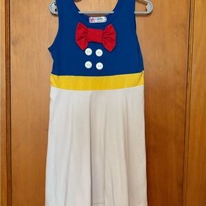 Blue and White Dress with Red Bow